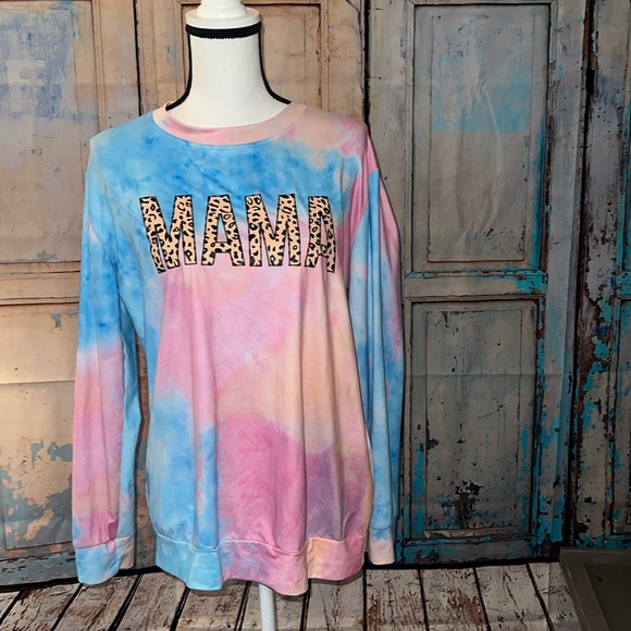 *SOLD Boutique tie dye - mineral dye “MAMA” long sleeved thin sweatshirt sz M - Picture 1 of 7